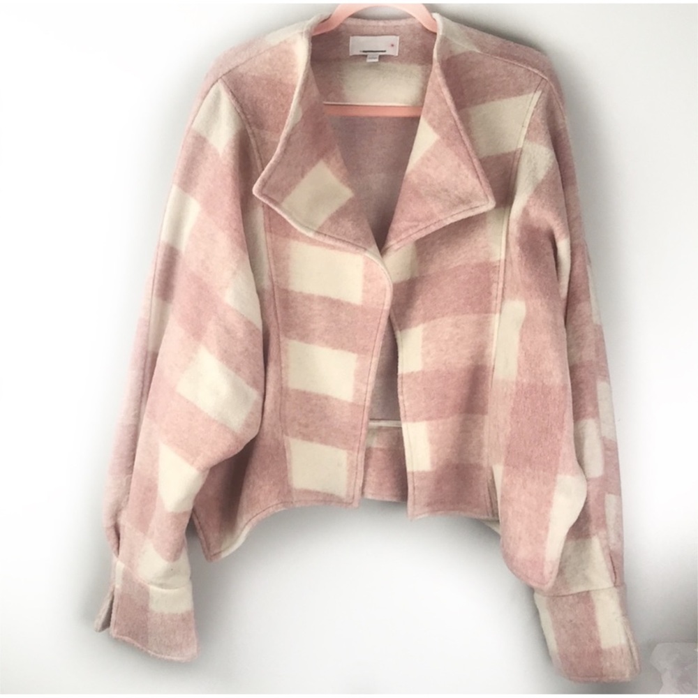 Anthropologie Pink Plaid Cardigan Jacket